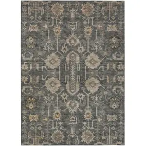 Photo of Gray Silver And Beige Oriental Washable Indoor Outdoor Area Rug