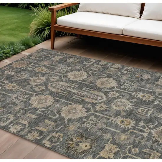 Gray Silver And Beige Oriental Washable Indoor Outdoor Area Rug Photo 1
