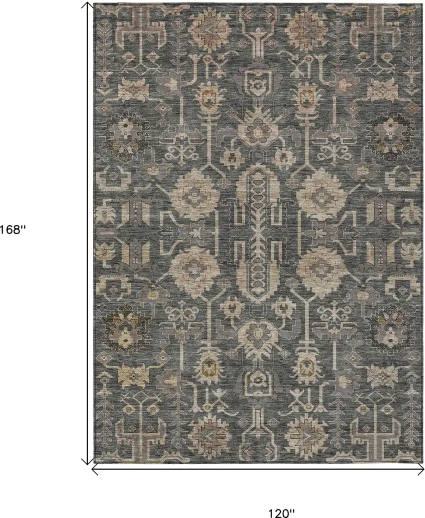 Gray Silver And Beige Oriental Washable Indoor Outdoor Area Rug Photo 3