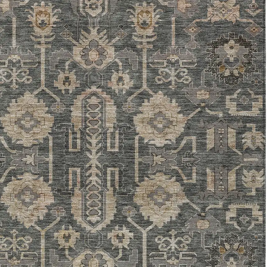 Gray Silver And Beige Oriental Washable Indoor Outdoor Area Rug Photo 4