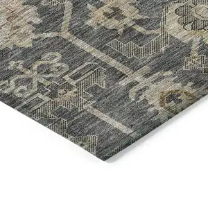 Photo of Gray Silver And Beige Oriental Washable Indoor Outdoor Area Rug