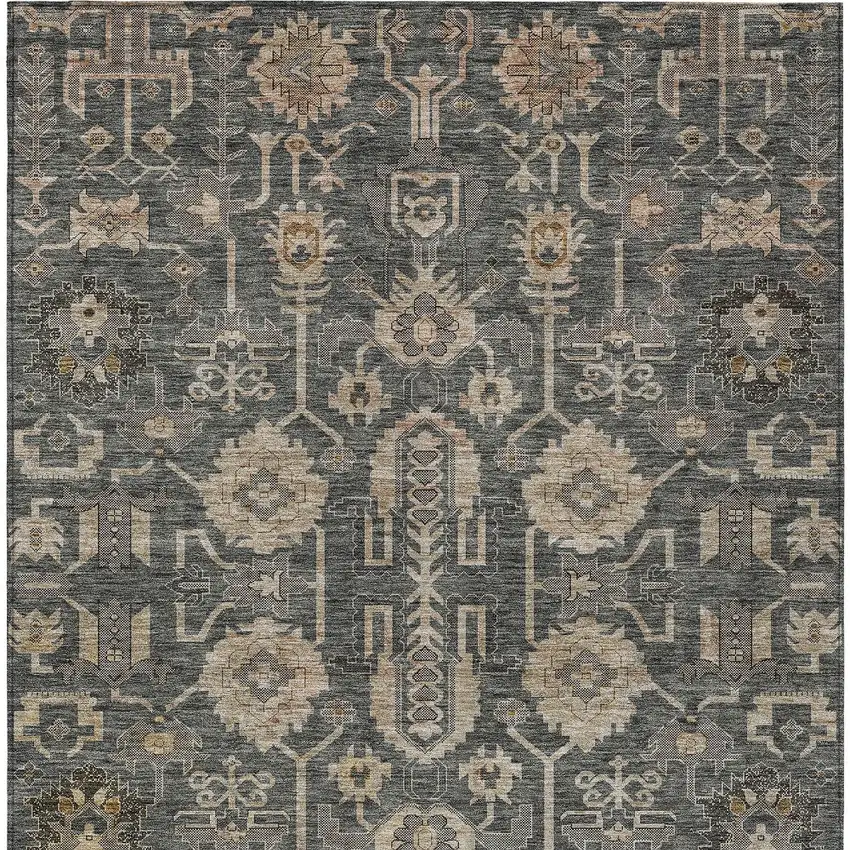 Gray Silver And Beige Oriental Washable Indoor Outdoor Area Rug Photo 6