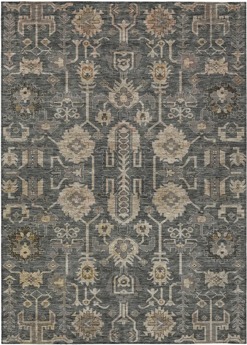 Gray Silver And Beige Oriental Washable Indoor Outdoor Area Rug Photo 1