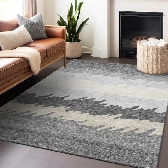 Gray Silver And Beige Striped Washable Area Rug With UV Protection Photo 6