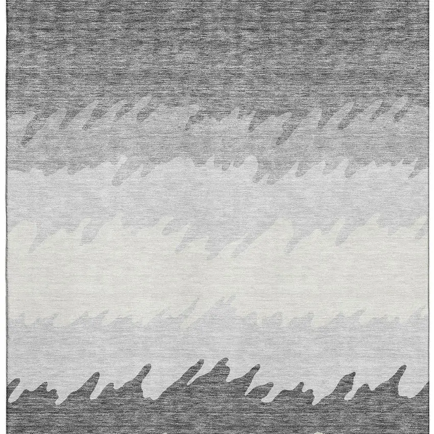 Gray Silver And Beige Striped Washable Area Rug With UV Protection Photo 3