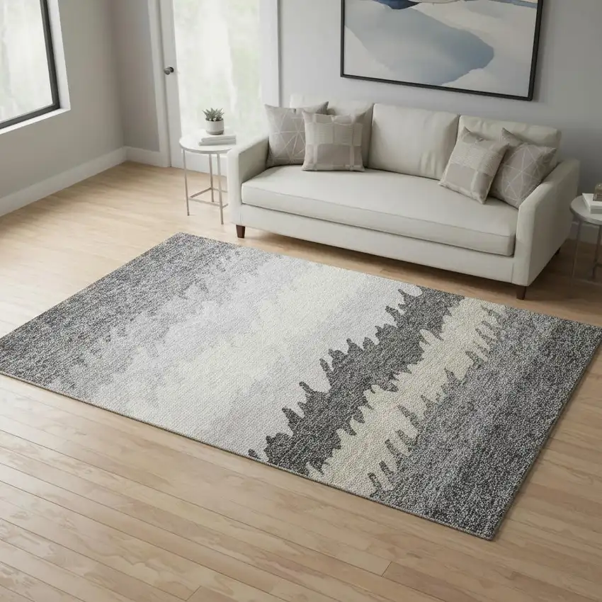 Gray Silver And Beige Striped Washable Area Rug With UV Protection Photo 2
