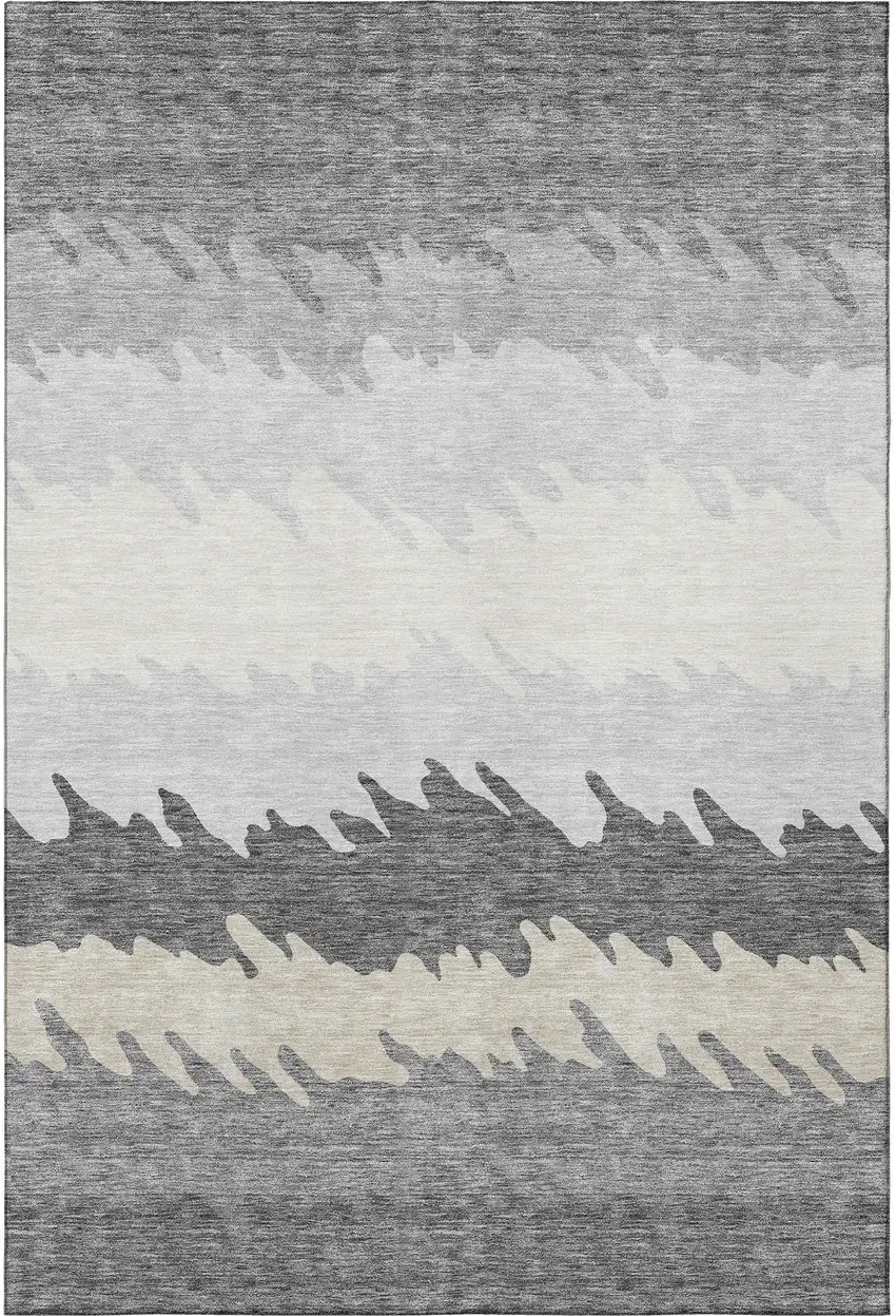 Gray Silver And Beige Striped Washable Area Rug With UV Protection Photo 3