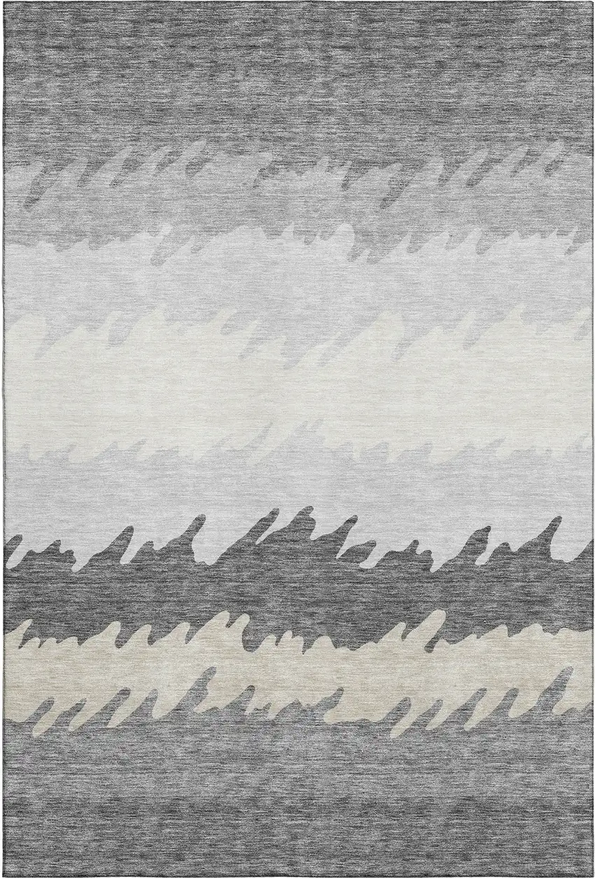 Gray Silver And Beige Striped Washable Area Rug With UV Protection Photo 1