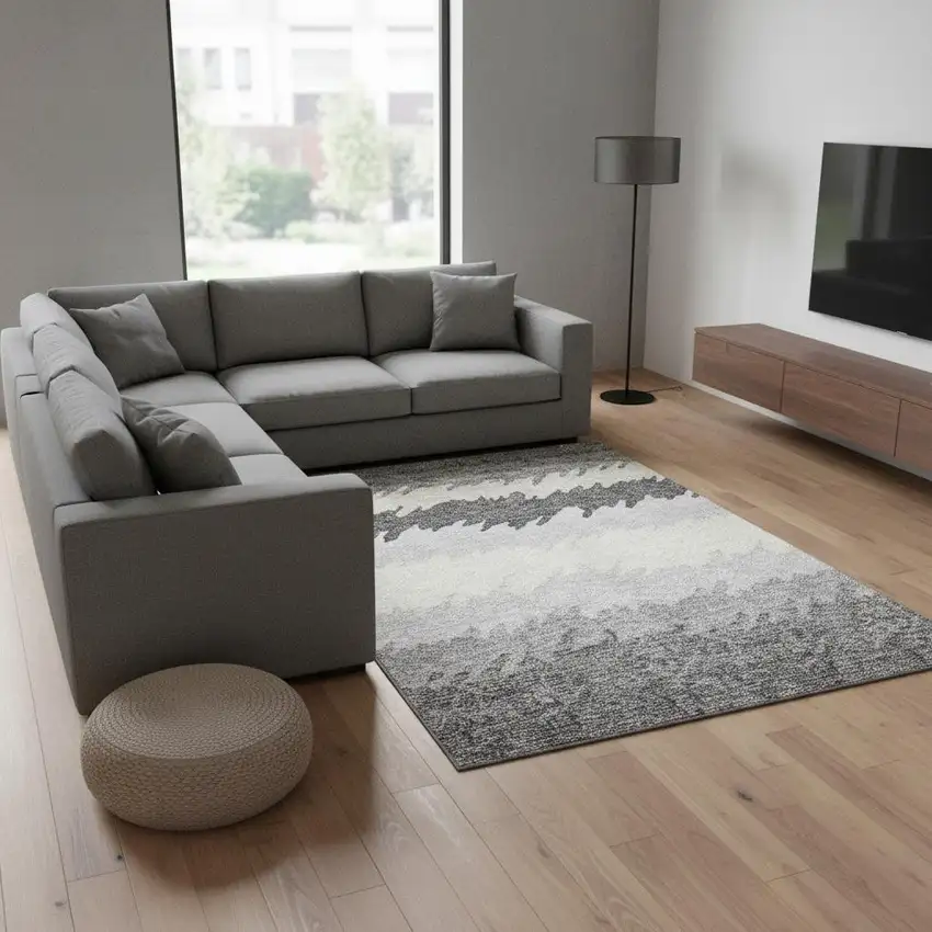 Gray Silver And Beige Striped Washable Area Rug With UV Protection Photo 2