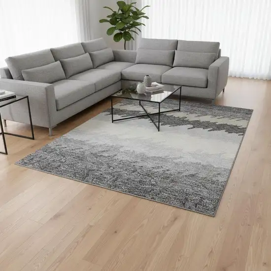 Gray Silver And Beige Striped Washable Area Rug With UV Protection Photo 2