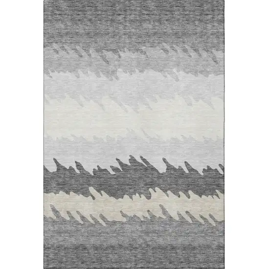 Gray Silver And Beige Striped Washable Area Rug With UV Protection Photo 4