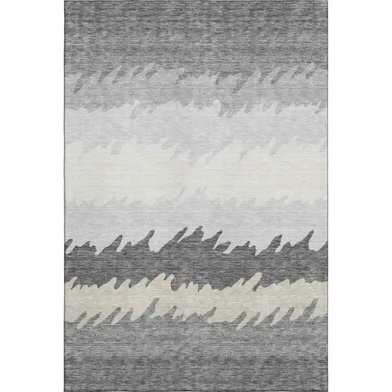 Gray Silver And Beige Striped Washable Area Rug With UV Protection Photo 1