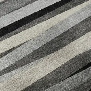 Photo of Gray Silver And Beige Striped Washable Area Rug With UV Protection