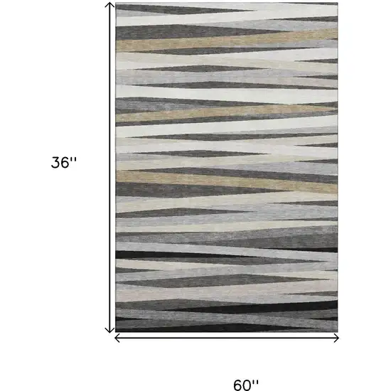 Gray Silver And Beige Striped Washable Area Rug With UV Protection Photo 7