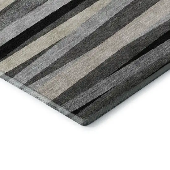 Gray Silver And Beige Striped Washable Area Rug With UV Protection Photo 6