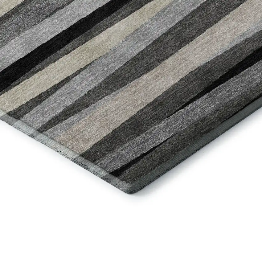 Gray Silver And Beige Striped Washable Area Rug With UV Protection Photo 6