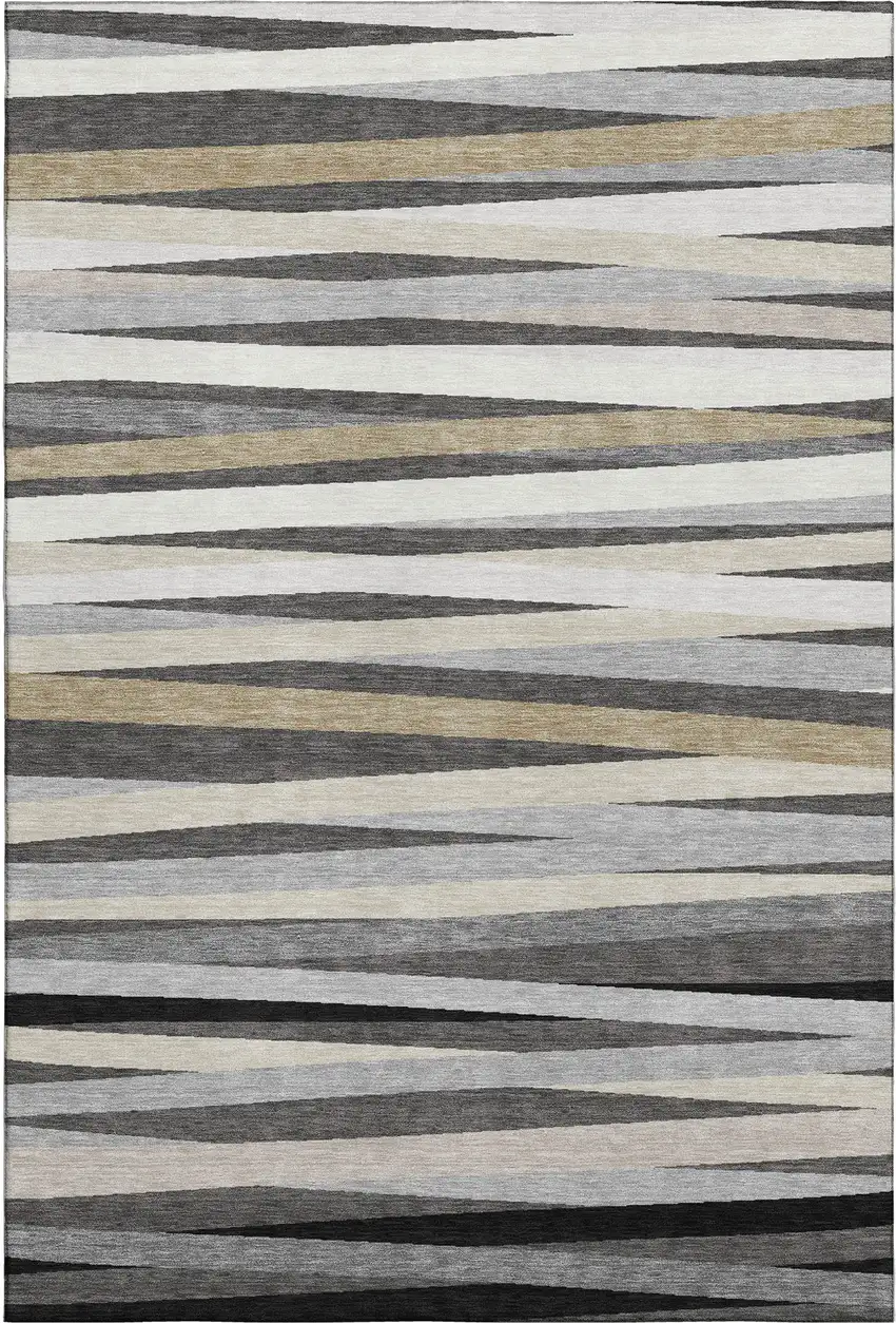 Gray Silver And Beige Striped Washable Area Rug With UV Protection Photo 5