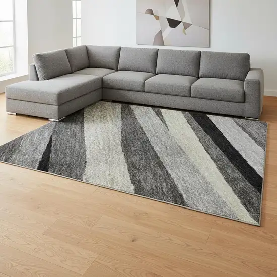 Gray Silver And Beige Striped Washable Area Rug With UV Protection Photo 2