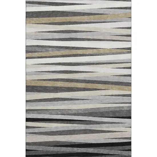 Gray Silver And Beige Striped Washable Area Rug With UV Protection Photo 5