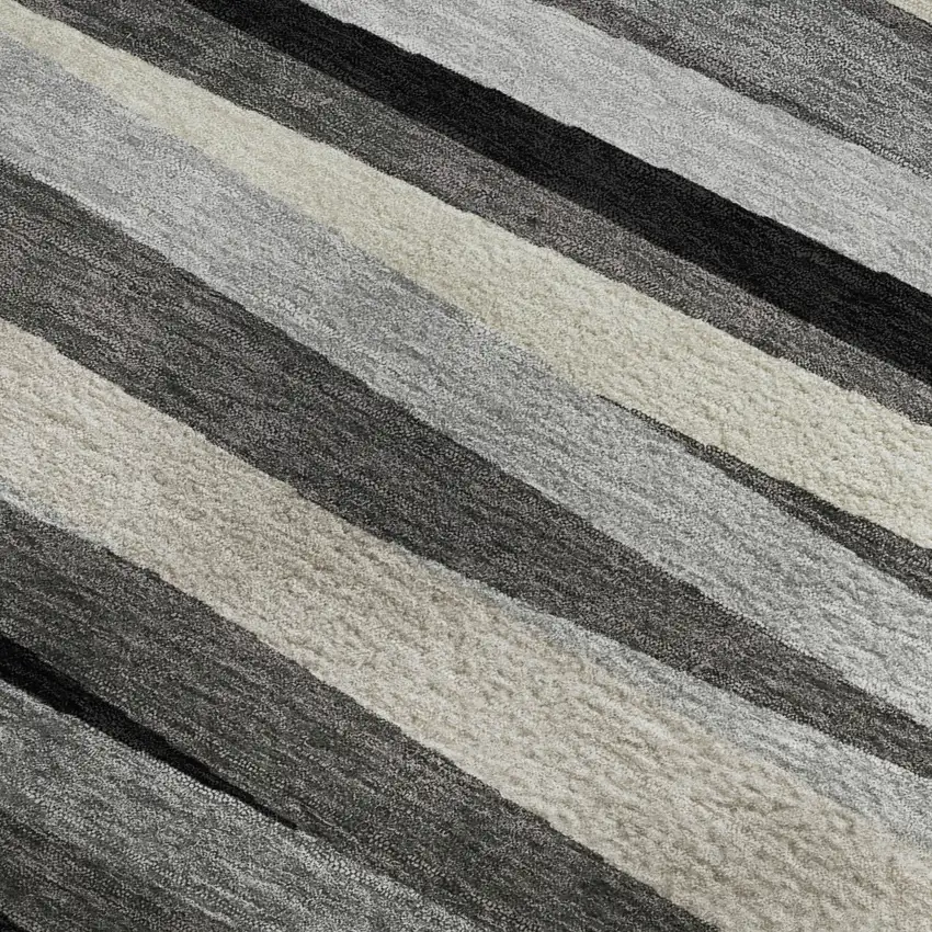Gray Silver And Beige Striped Washable Area Rug With UV Protection Photo 2