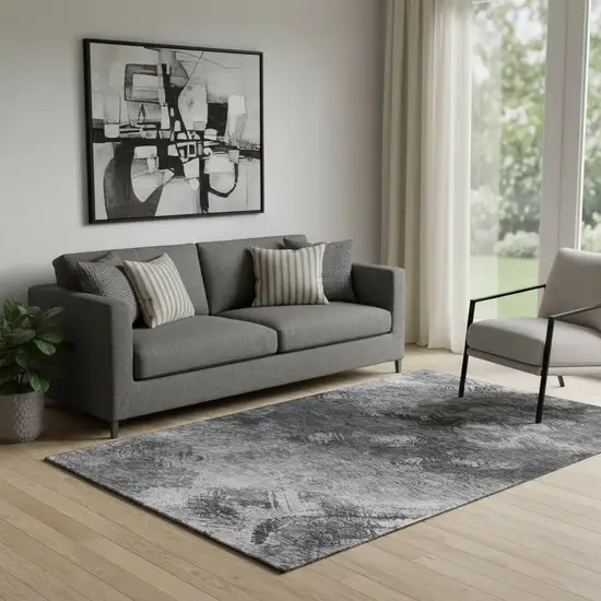Gray Silver And Black Abstract Washable Area Rug With UV Protection Photo 1