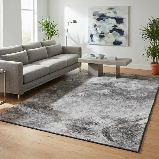 Gray Silver And Black Abstract Washable Area Rug With UV Protection Photo 2