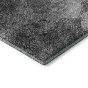 Photo of Gray Silver And Black Abstract Washable Area Rug With UV Protection