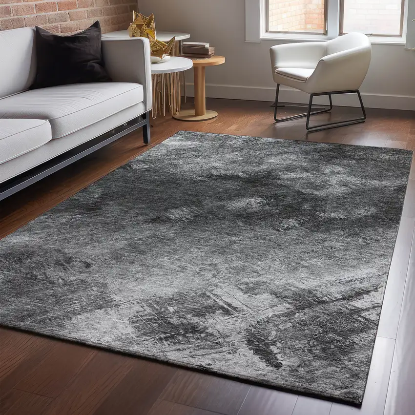 Gray Silver And Black Abstract Washable Area Rug With UV Protection Photo 5