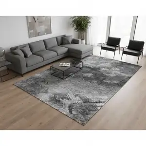 Photo of Gray Silver And Black Abstract Washable Area Rug With UV Protection