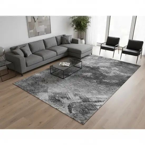 Gray Silver And Black Abstract Washable Area Rug With UV Protection Photo 1