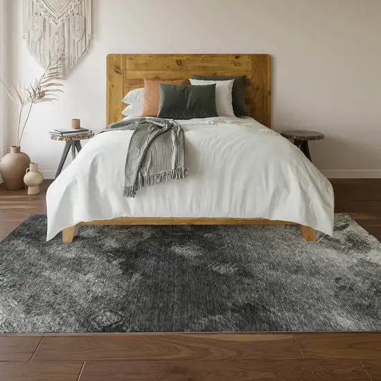 Gray Silver And Black Abstract Washable Area Rug With UV Protection Photo 4