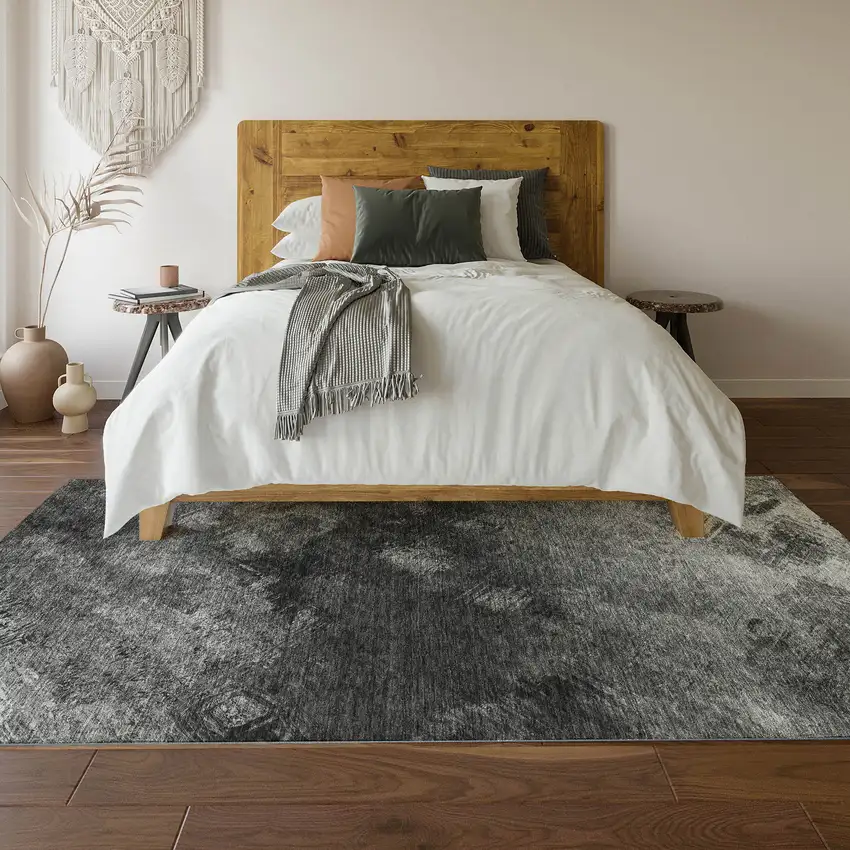 Gray Silver And Black Abstract Washable Area Rug With UV Protection Photo 4