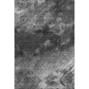 Photo of Gray Silver And Black Abstract Washable Area Rug With UV Protection