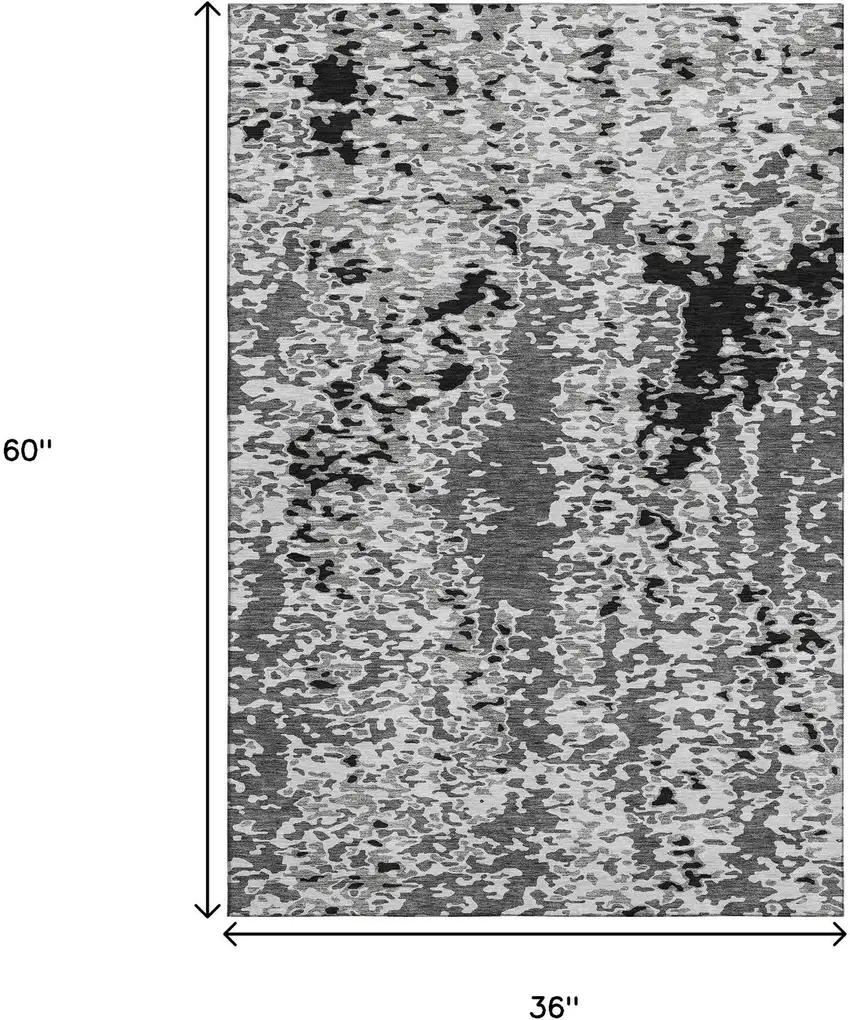 Gray Silver And Black Abstract Washable Area Rug With UV Protection Photo 9