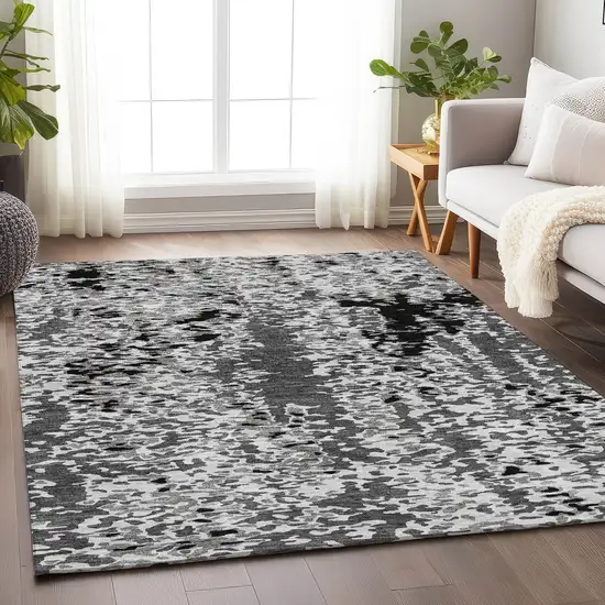 Gray Silver And Black Abstract Washable Area Rug With UV Protection Photo 3