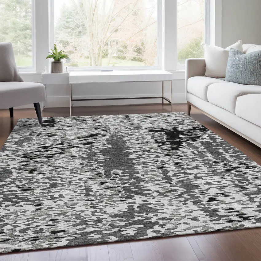 Gray Silver And Black Abstract Washable Area Rug With UV Protection Photo 4