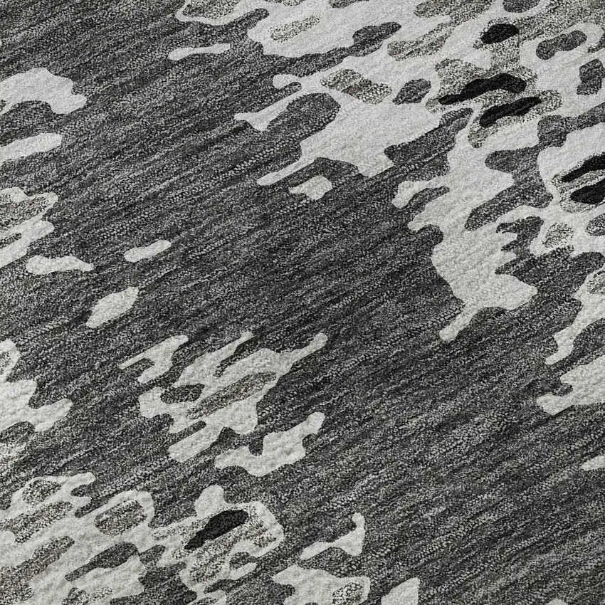 Gray Silver And Black Abstract Washable Area Rug With UV Protection Photo 8
