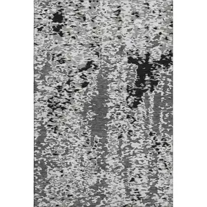 Photo of Gray Silver And Black Abstract Washable Area Rug With UV Protection