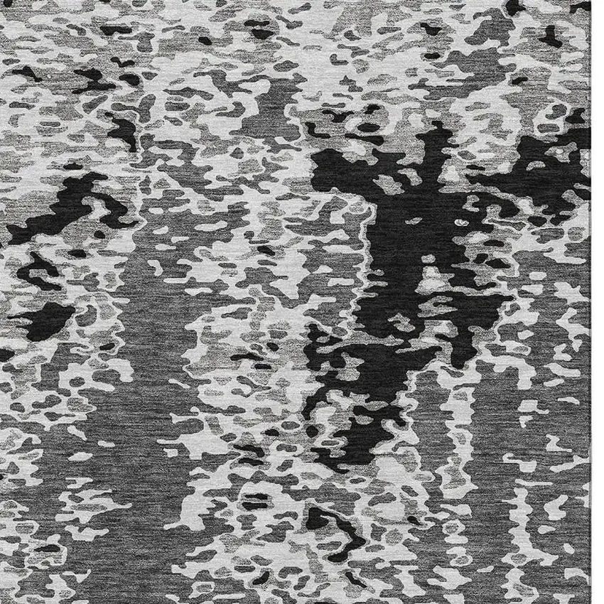 Gray Silver And Black Abstract Washable Area Rug With UV Protection Photo 2