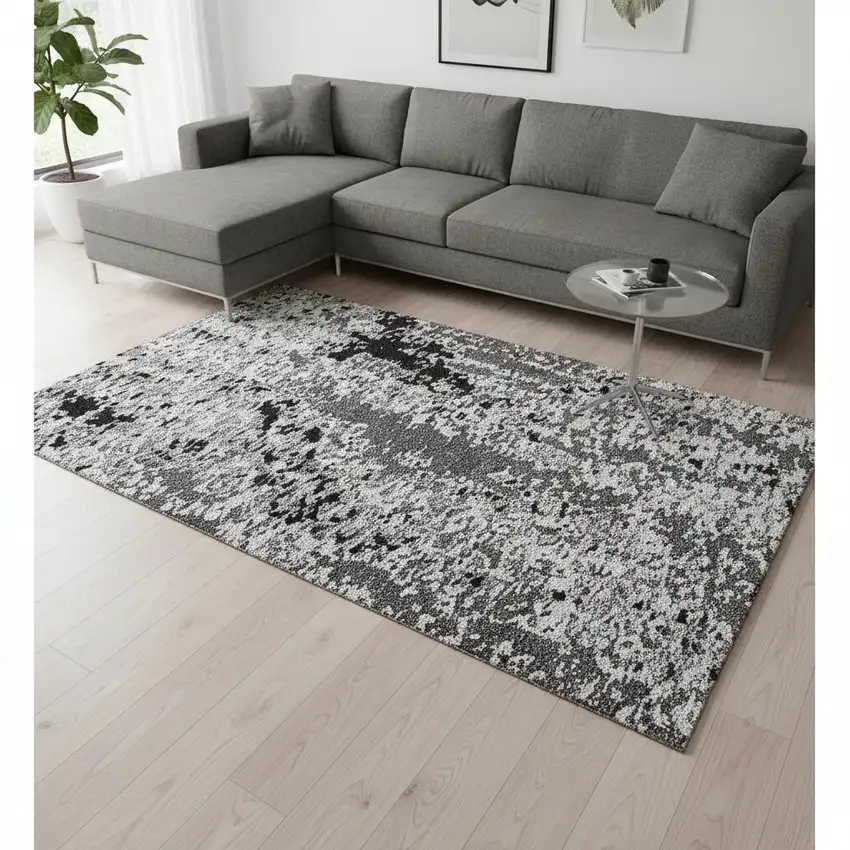 Gray Silver And Black Abstract Washable Area Rug With UV Protection Photo 2