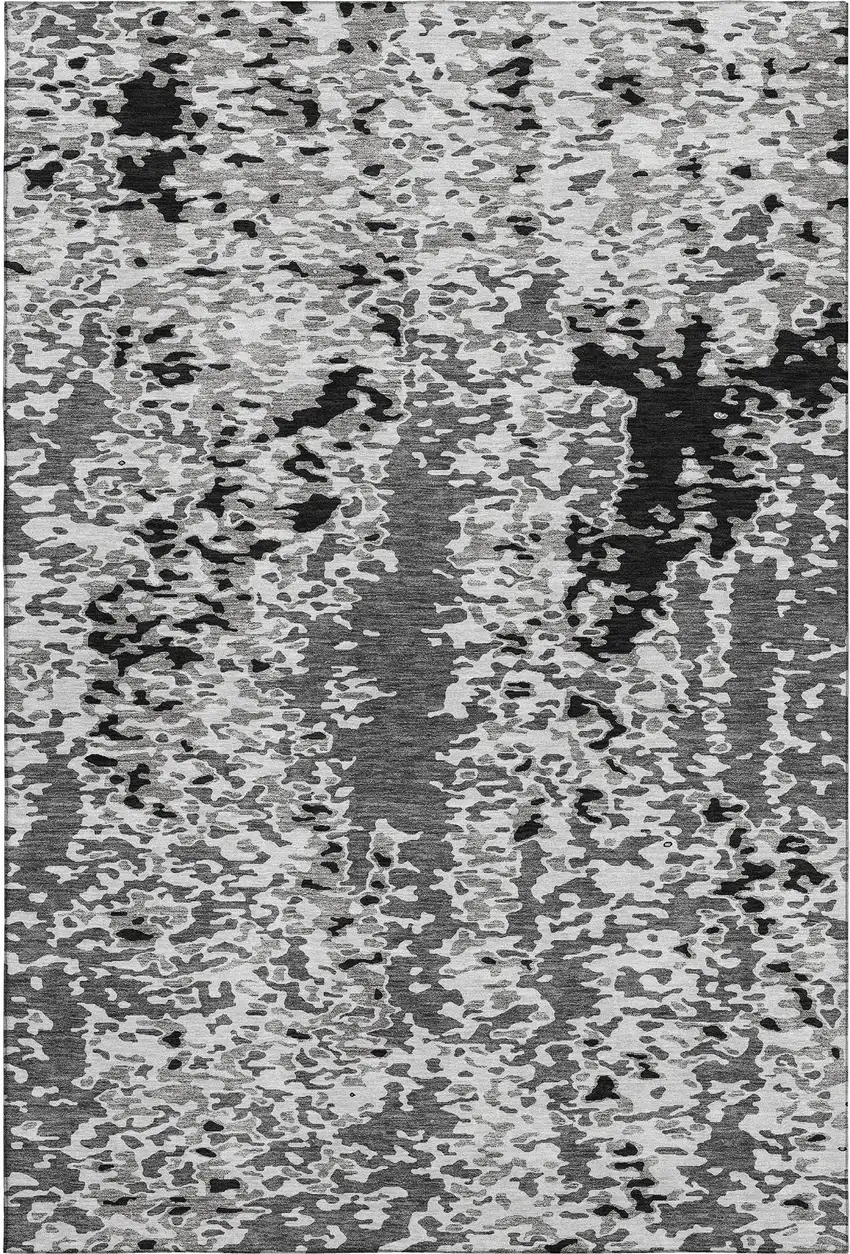 Gray Silver And Black Abstract Washable Area Rug With UV Protection Photo 1