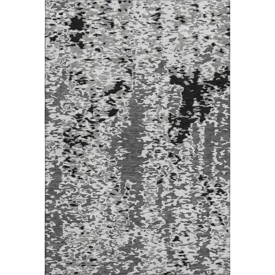 Gray Silver And Black Abstract Washable Area Rug With UV Protection Photo 1