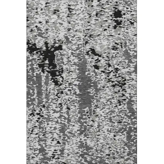 Gray Silver And Black Abstract Washable Area Rug With UV Protection Photo 3