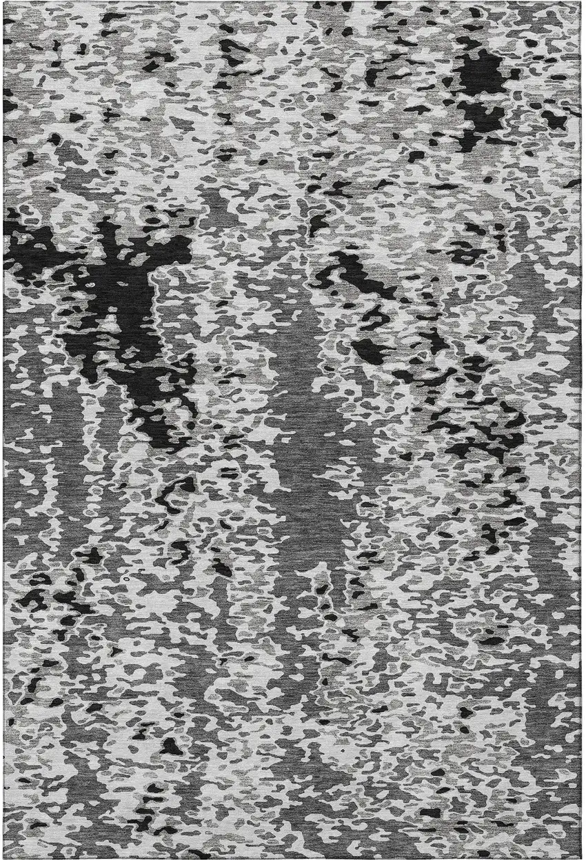 Gray Silver And Black Abstract Washable Area Rug With UV Protection Photo 3