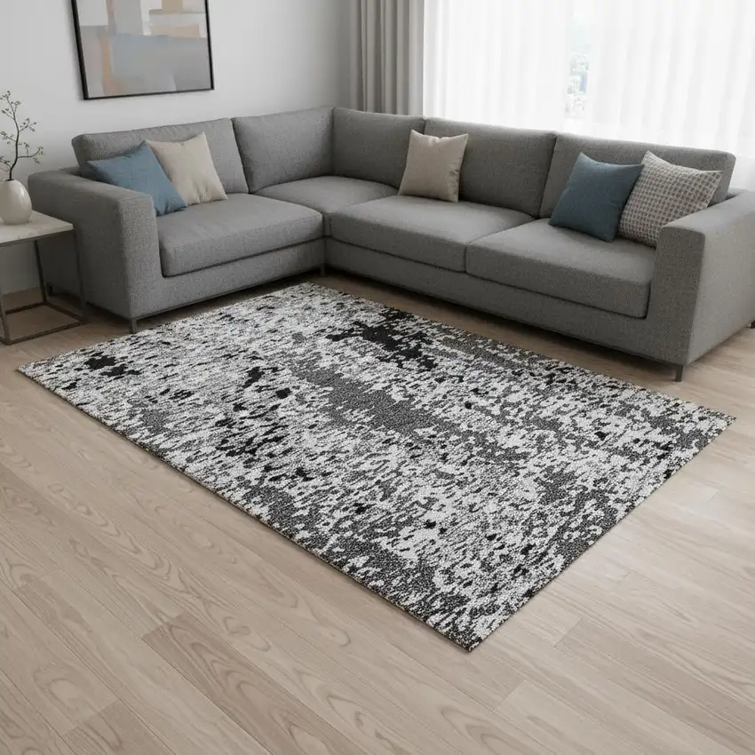 Gray Silver And Black Abstract Washable Area Rug With UV Protection Photo 2