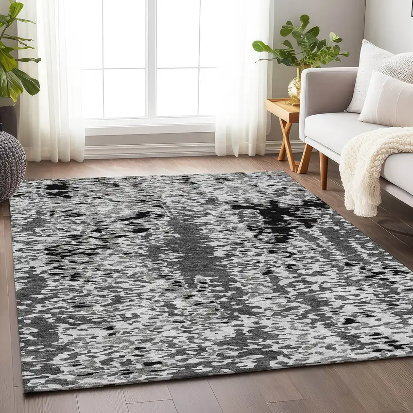 Gray Silver And Black Abstract Washable Area Rug With UV Protection Photo 4