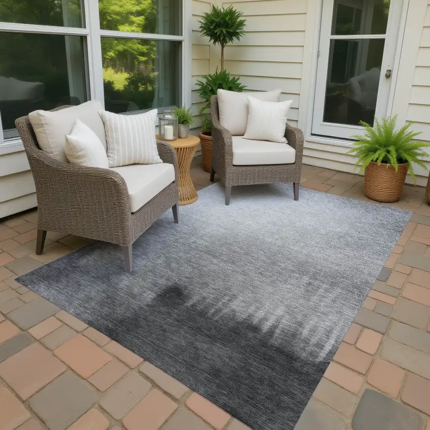 Gray Silver And Black Abstract Washable Indoor Outdoor Area Rug Photo 4