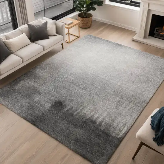 Gray Silver And Black Abstract Washable Indoor Outdoor Area Rug Photo 5