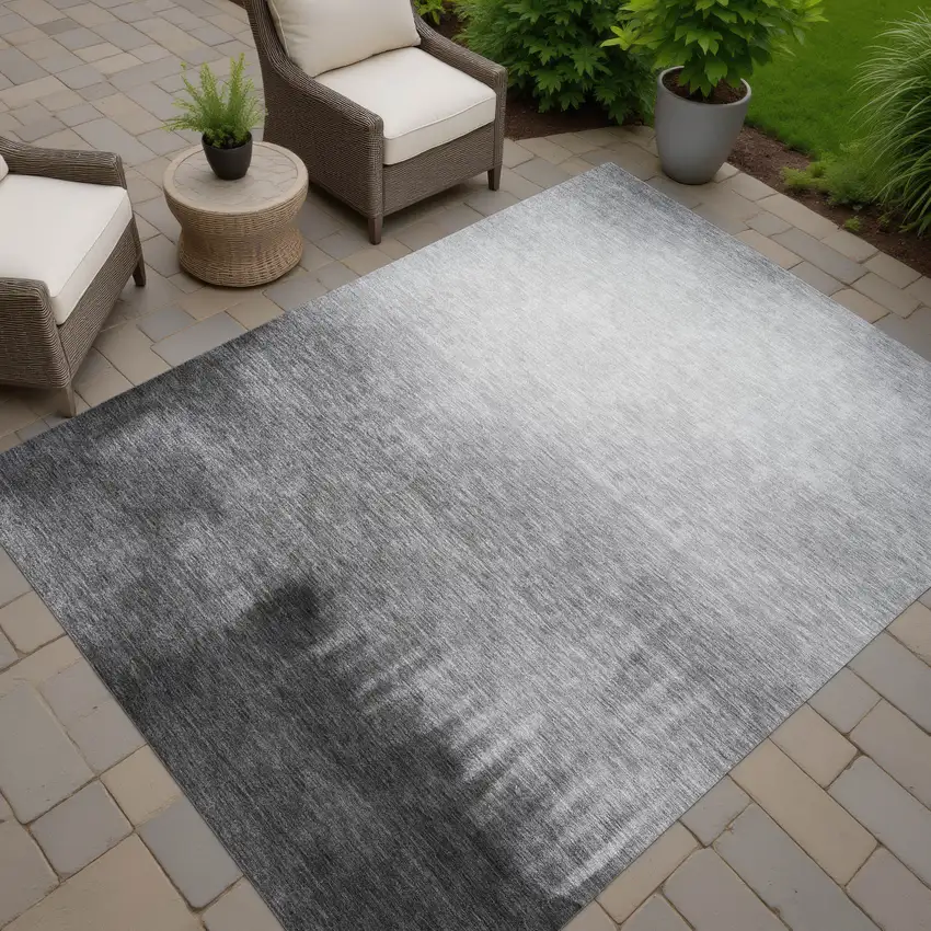 Gray Silver And Black Abstract Washable Indoor Outdoor Area Rug Photo 7