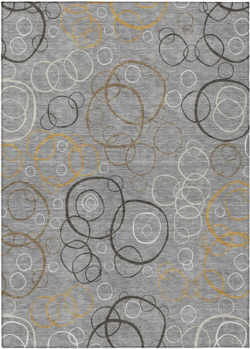 Gray Silver And Black Geometric Washable Indoor Outdoor Area Rug Photo 1